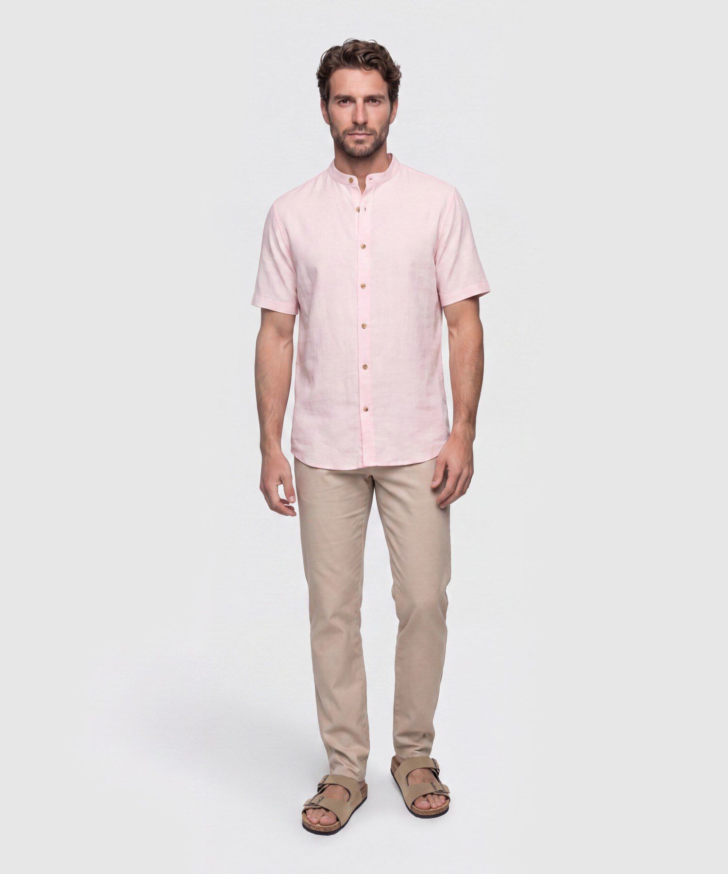 Camisa Cuello Mao Unicolor para Hombre