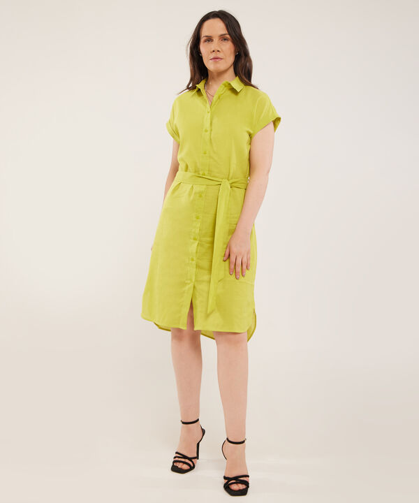 Vestido Camisero En Lino Unicolor