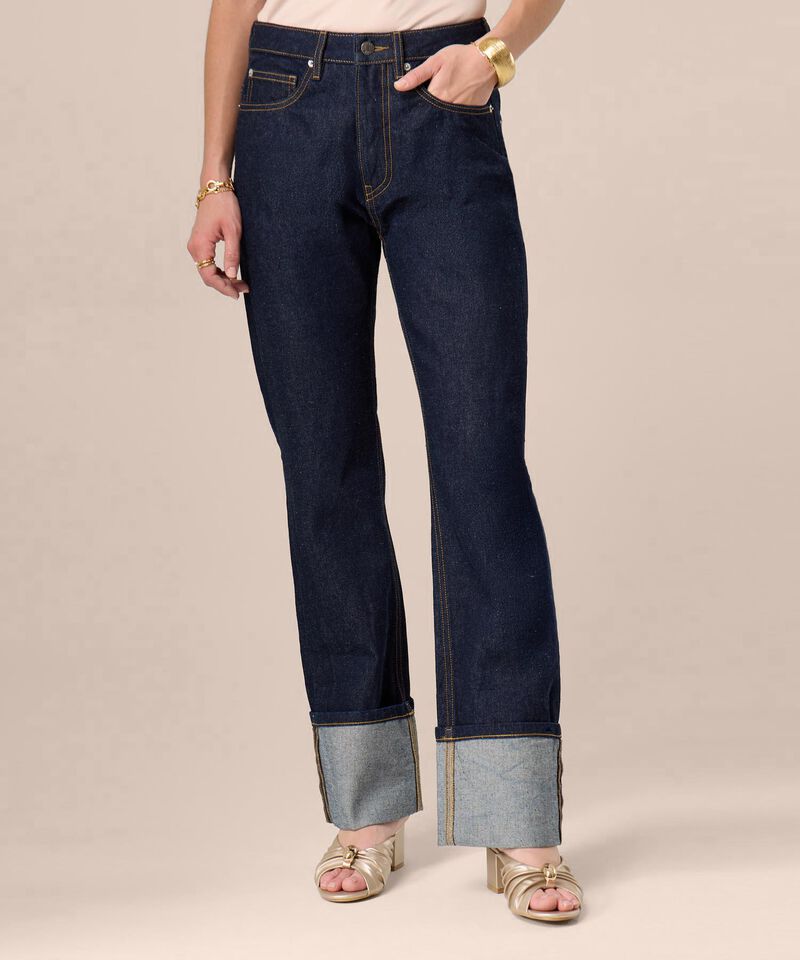 Jeans Straight Con Bota Doblada Para Mujer