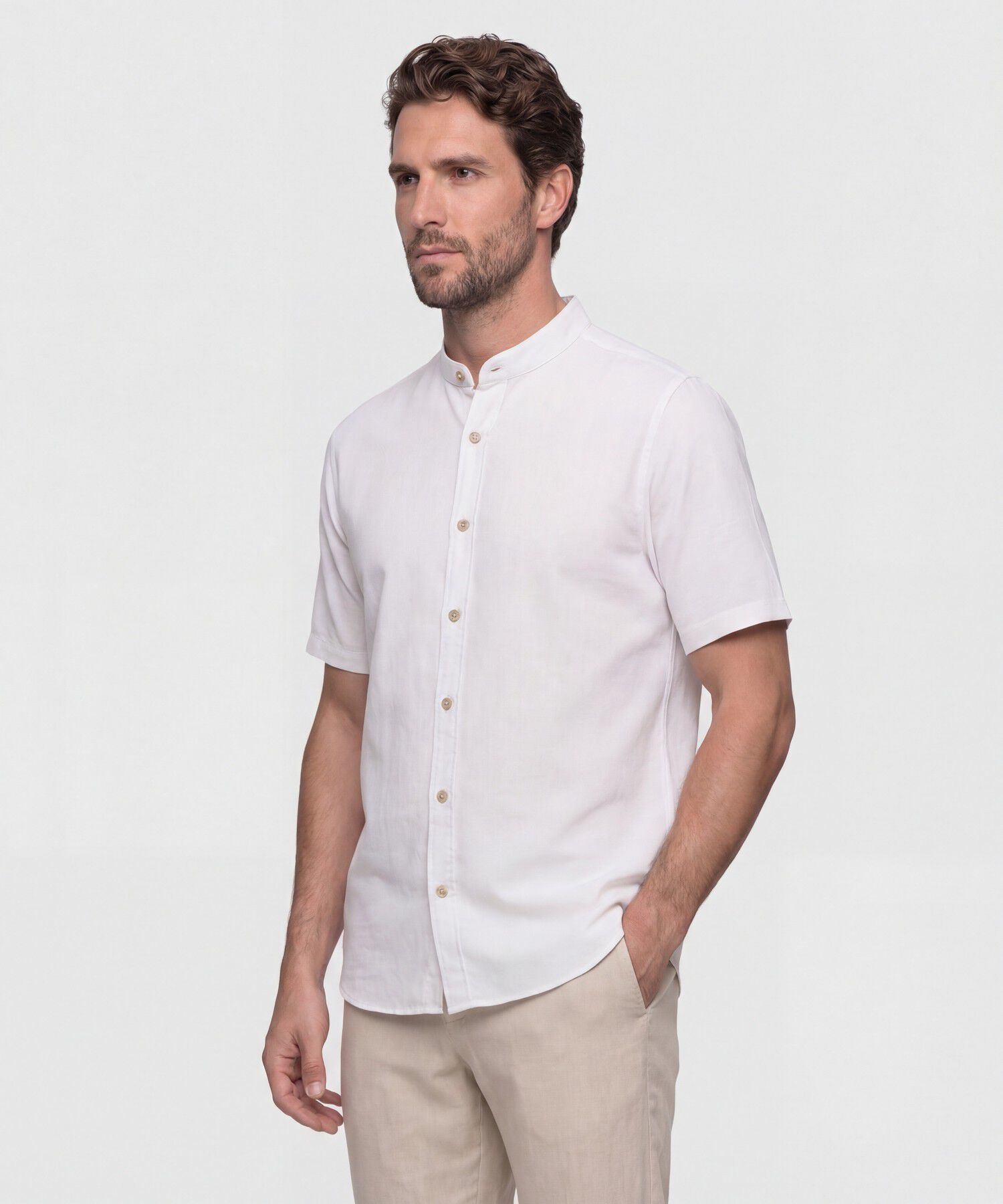 Camisa Hombre Manga Corta Cuello Mao