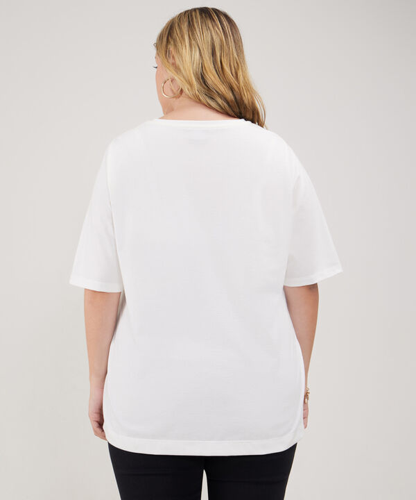 Camiseta Manga Al Codo Cuello Redondo Con Bordado