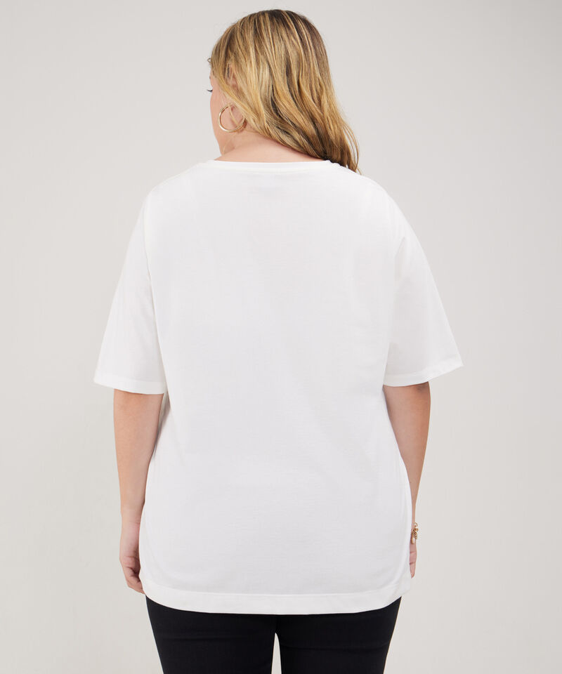 Camiseta Manga Al Codo Cuello Redondo Con Bordado