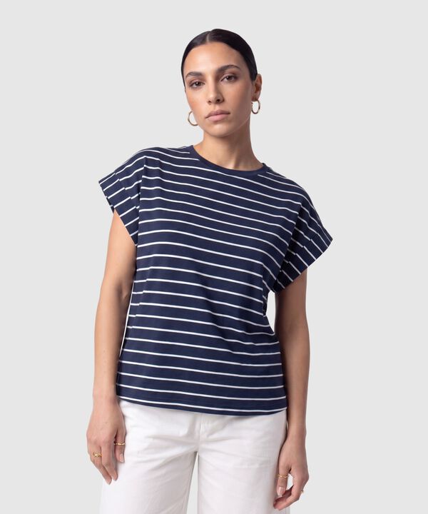 Camiseta Manga Corta A Rayas Para Mujer image number null