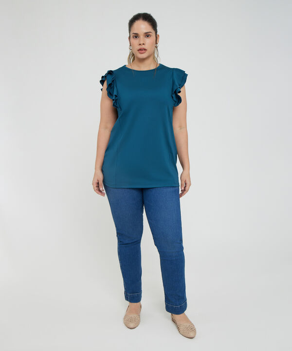 Camiseta Unicolor Escote Redondo Manga Sisa Con Boleros, Carmin Alba