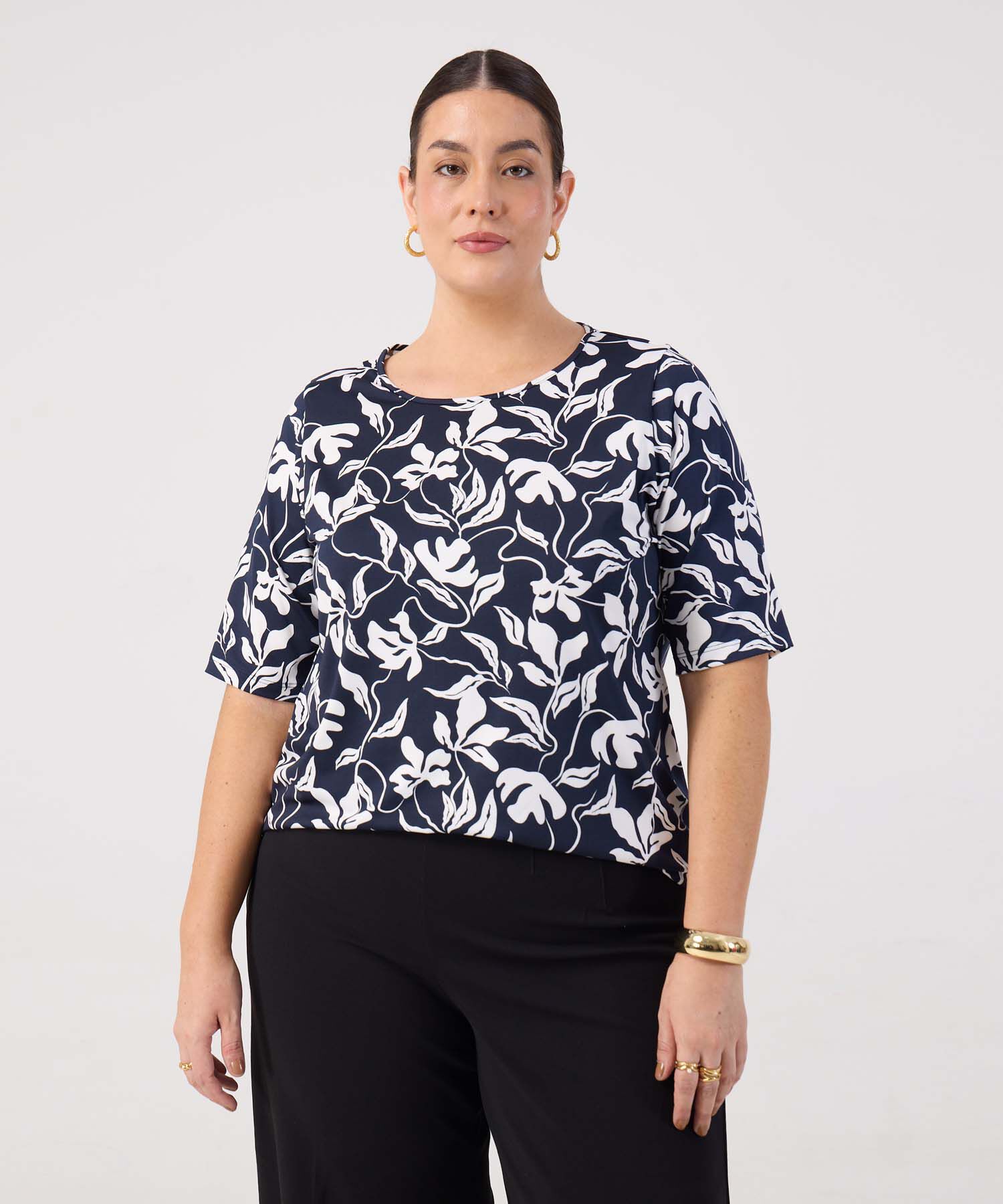 Camiseta Estampada Cuello Redondo Para Mujer Curvy