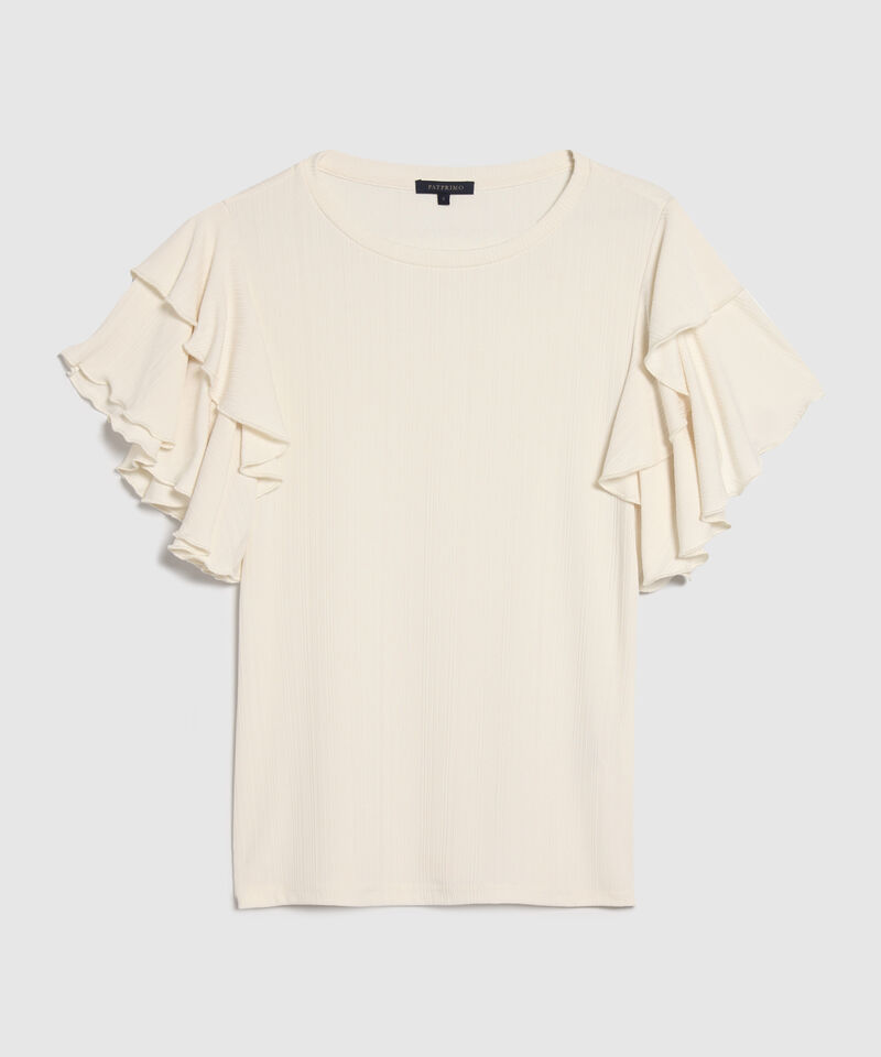 Camiseta Unicolor Textura Manga Corta Con Boleros, Trópico Floral