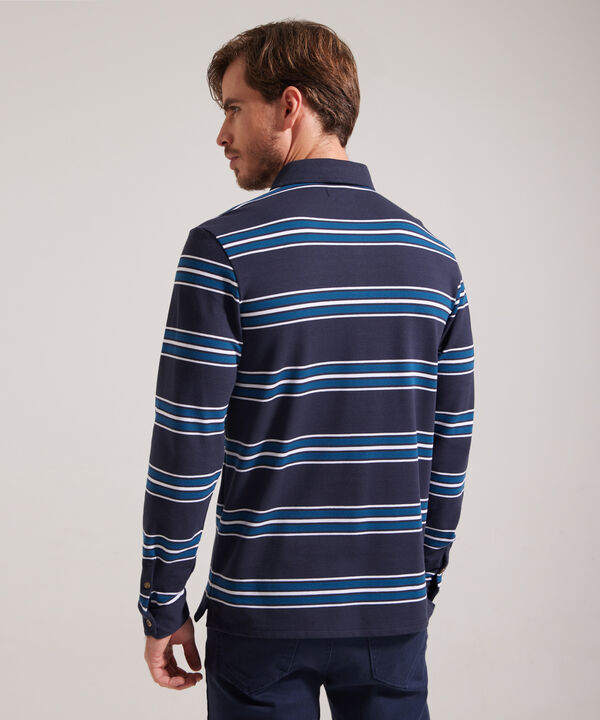Polo Preteñida Cuello Tejido Manga Larga, Slim Fit.