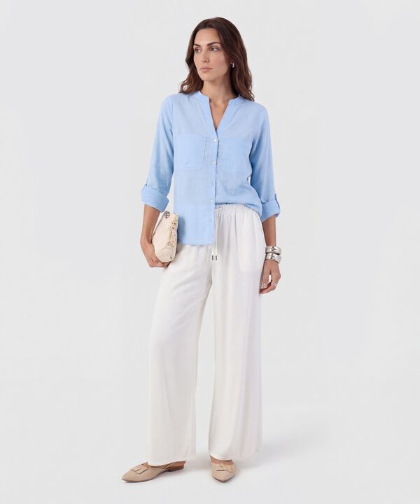 Blusa Unicolor De Manga Graduable Para Mujer