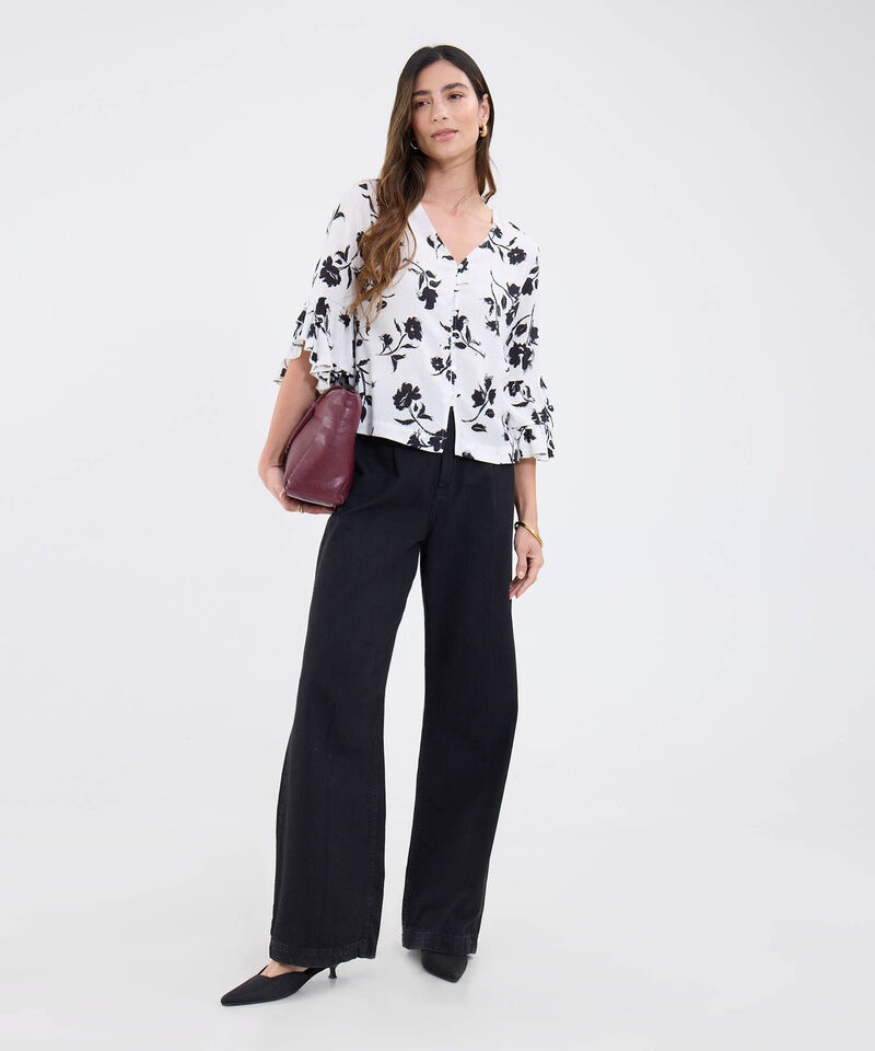 Blusa Manga ¾ Estampada Floral