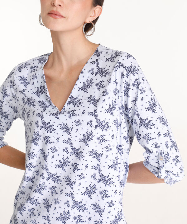 Blusa Estampada, Manga 3/4 Con Charretera, Cuello En V Y Silueta Fluida image number null