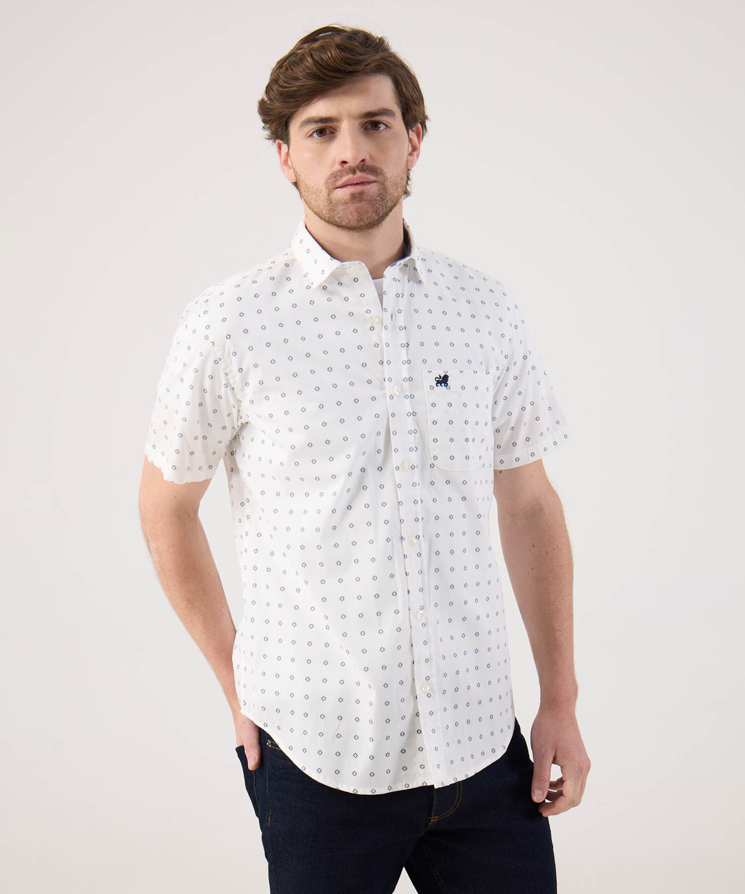 Camisa Manga Corta En Miniprints Con Bolsillo