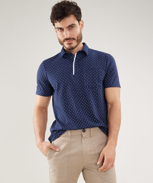 Polo Estampada Cuello Duro Con Bolsillo Y Vena Contraste En Pechera, Silueta Regular Fit, Cítrico Marinero image number null