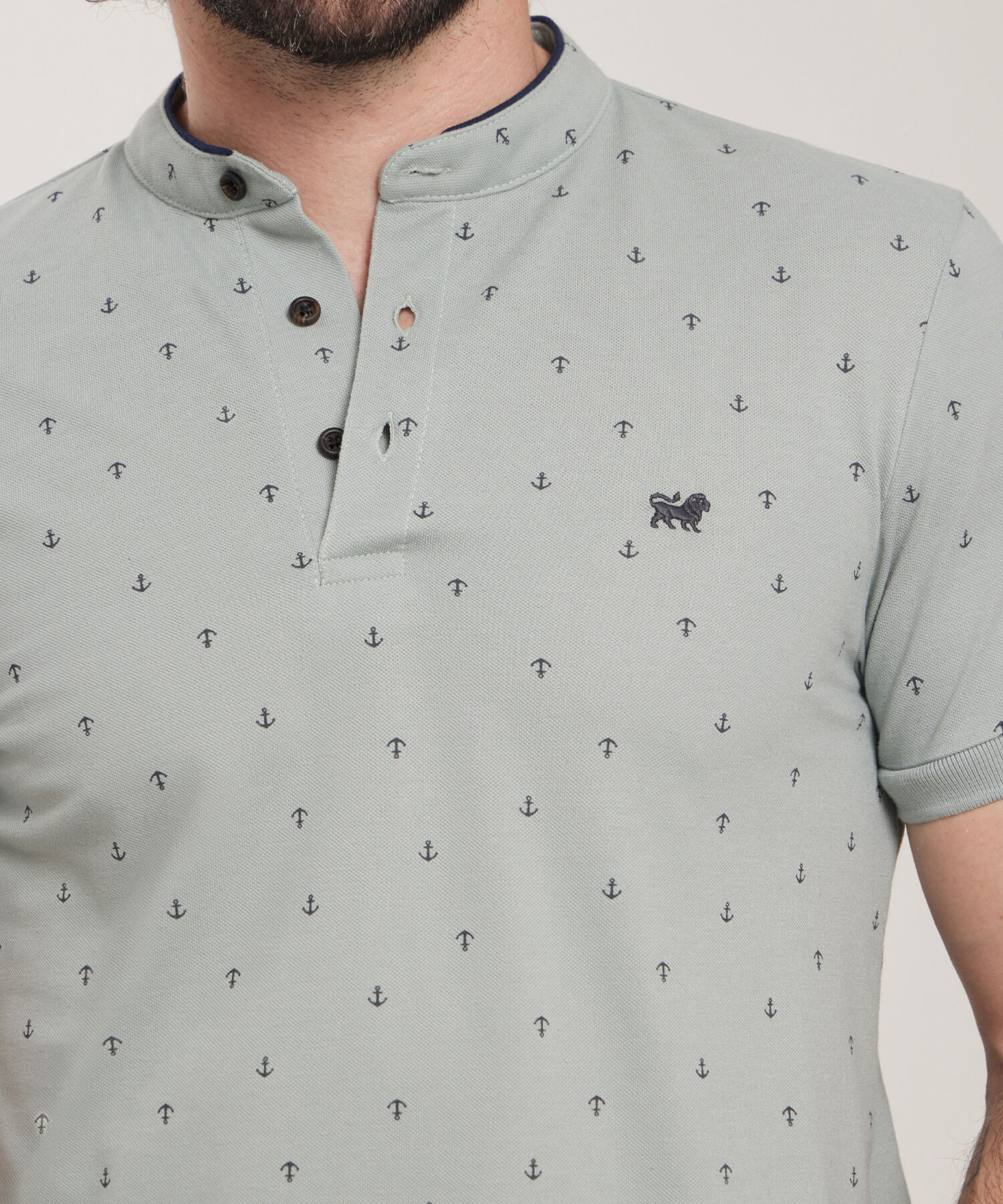 Polo Estampada Cuello Mao Con Puños Tejidos, Silueta Slim Fit, Cítrico Marinero