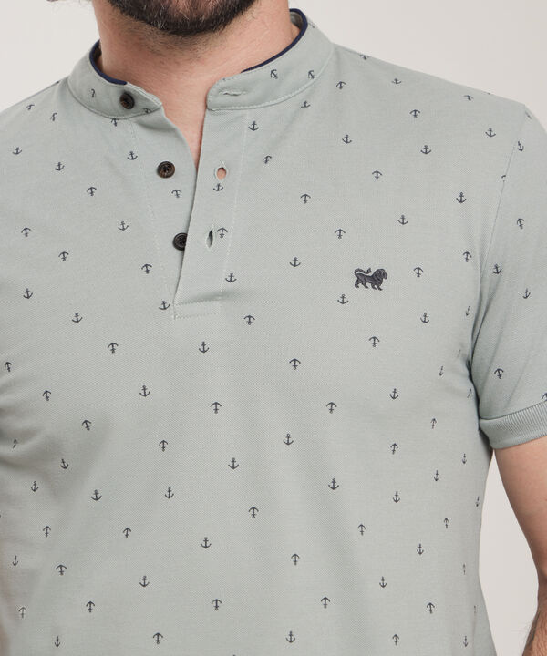Polo Estampada Cuello Mao Con Puños Tejidos, Silueta Slim Fit, Cítrico Marinero