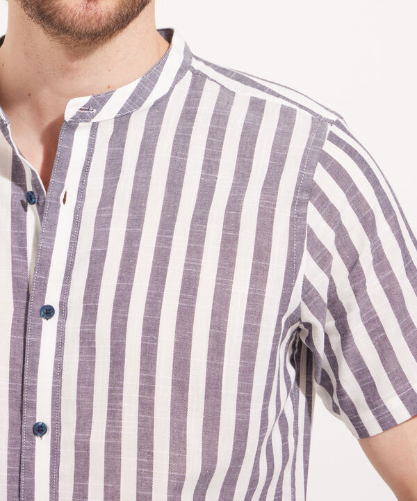 Camisa Cuello Neru Preteñida A Rayas Manga Corta