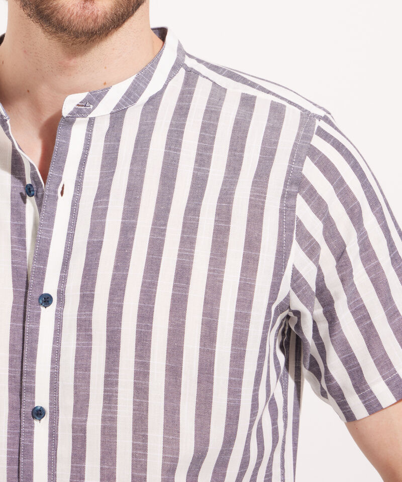 Camisa Cuello Neru Preteñida A Rayas Manga Corta