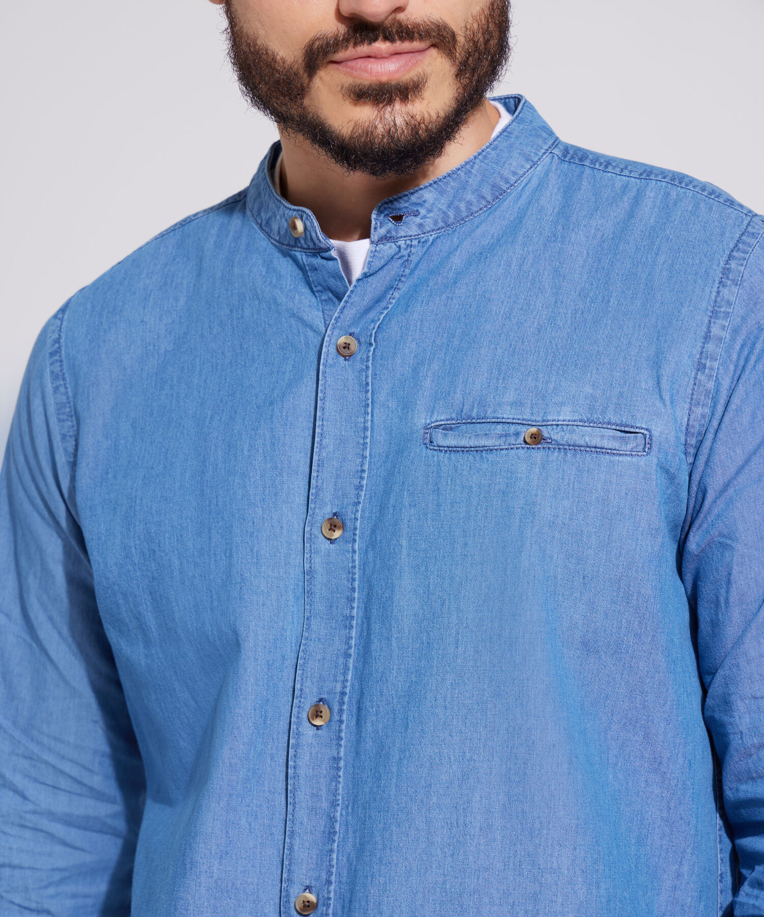 Camisa Unicolor Tela Denim, Regular Fit