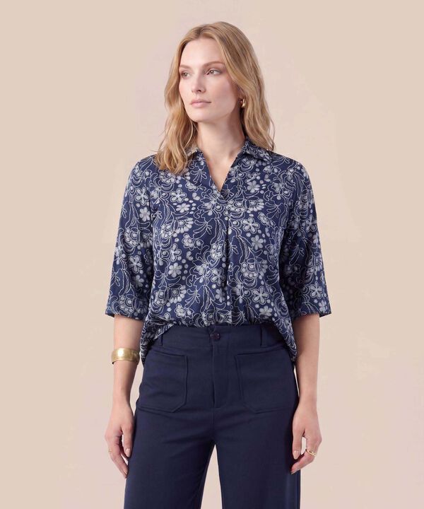 Blusa De Cuello Cl&aacute;sico Y Manga Al Codo Mujer