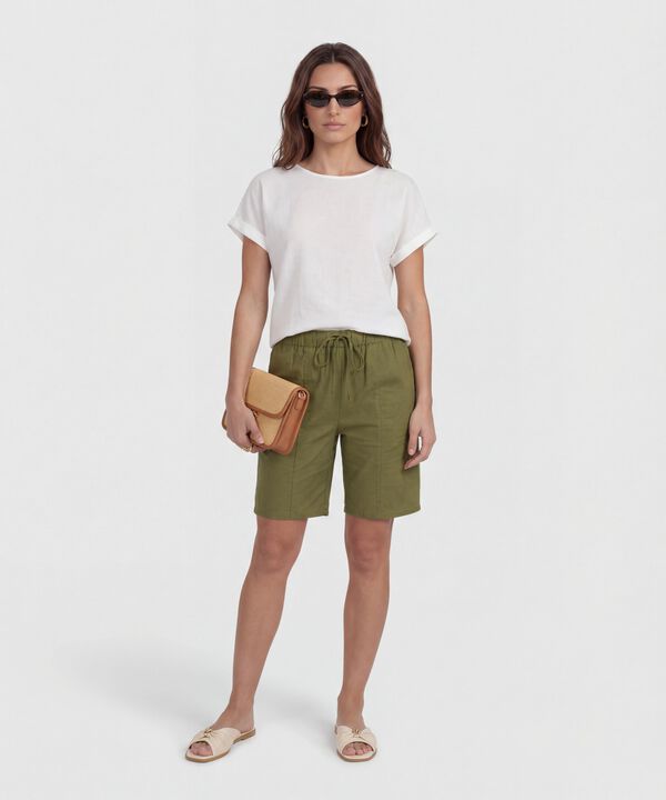 Blusa Unicolor Manga Corta Con Doblez Para Mujer