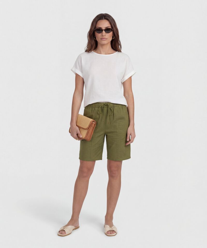 Blusa Unicolor Manga Corta Con Doblez Para Mujer