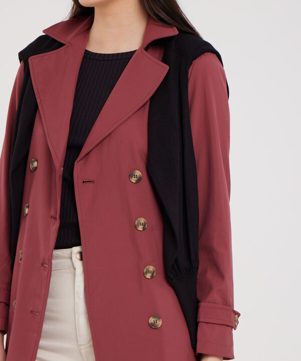 Chaqueta Trench Con Cinturon De Ajuste Manga Larga image number null