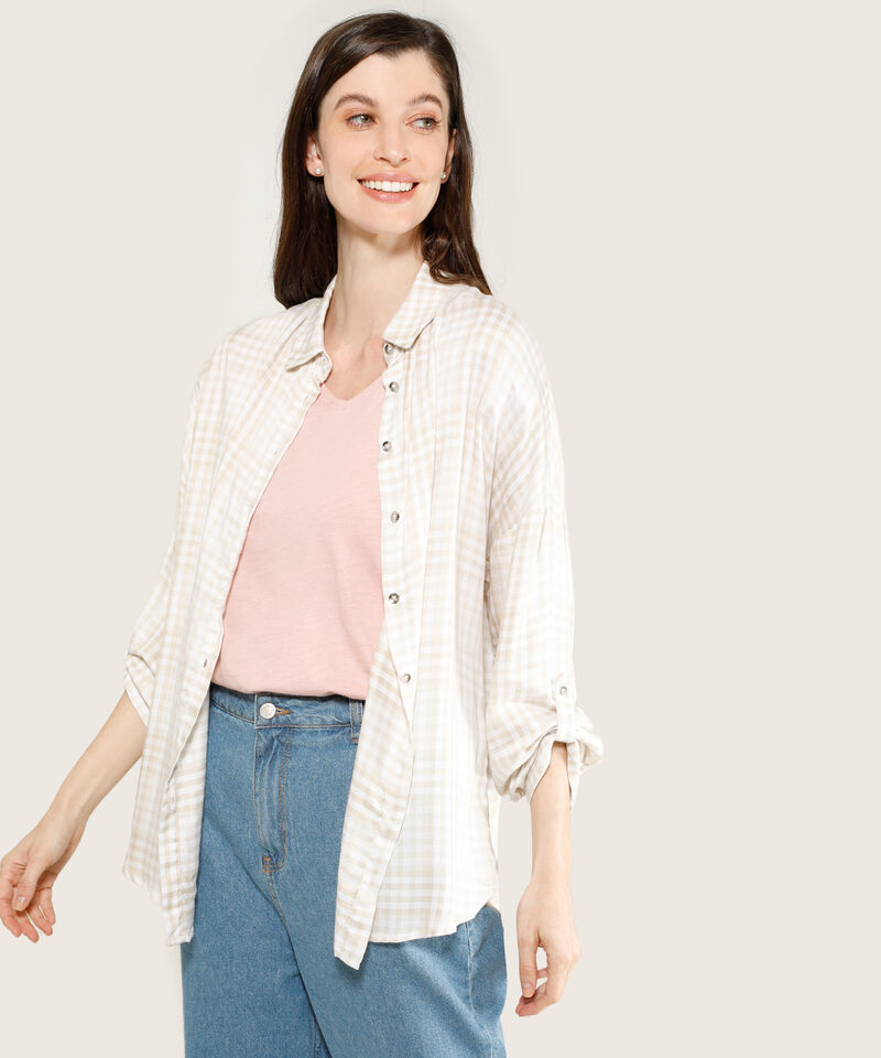 Camisa A Cuadros Manga Larga Para Mujer