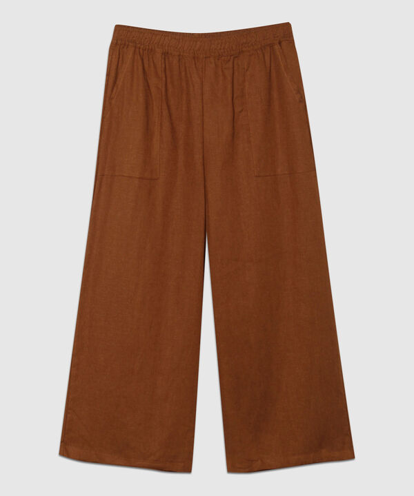 Pantalon Moda Tipo Culotte Unicolor, Resortado Con Bolsillos Diagonales, Tel Aviv Linea Moda