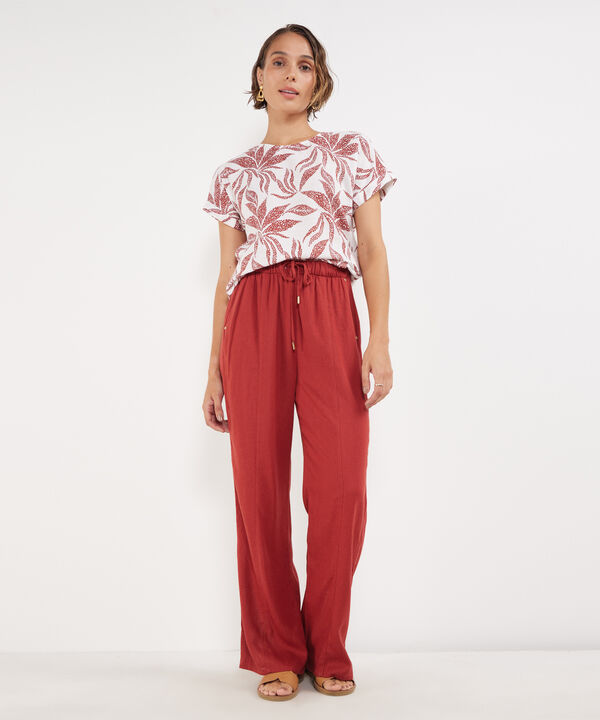 Blusa Manga Corta Con Guardapolvo  En Lino Estampada