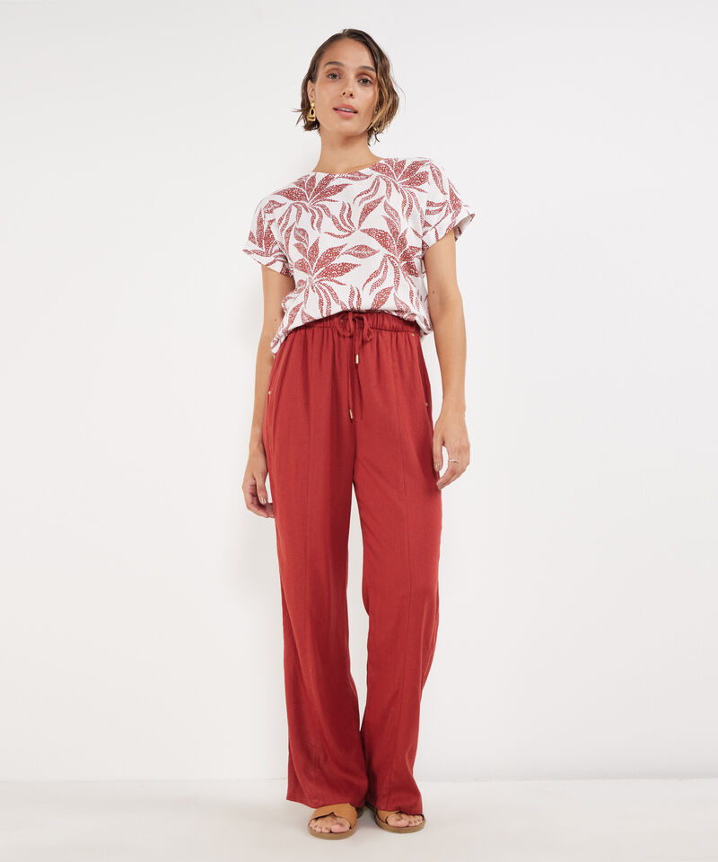 Blusa Manga Corta Con Guardapolvo  En Lino Estampada