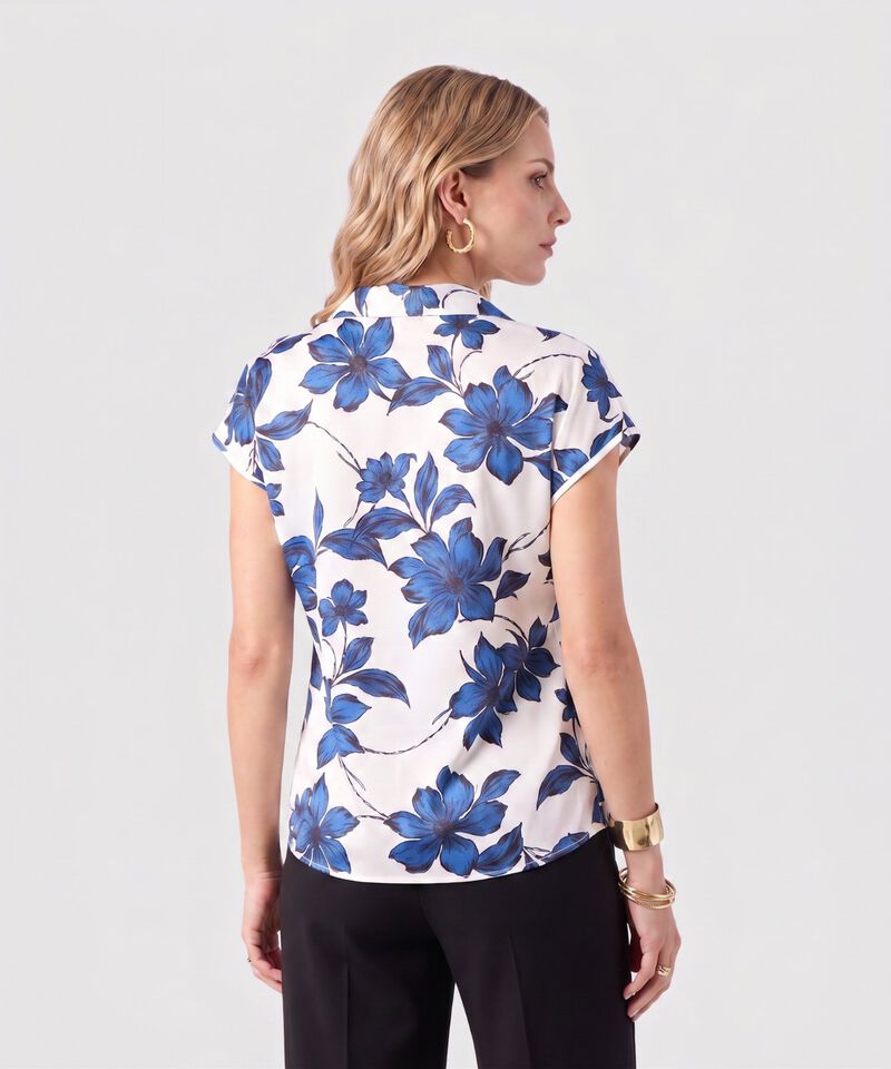 Blusa Cuello Camisero Manga Corta Mujer