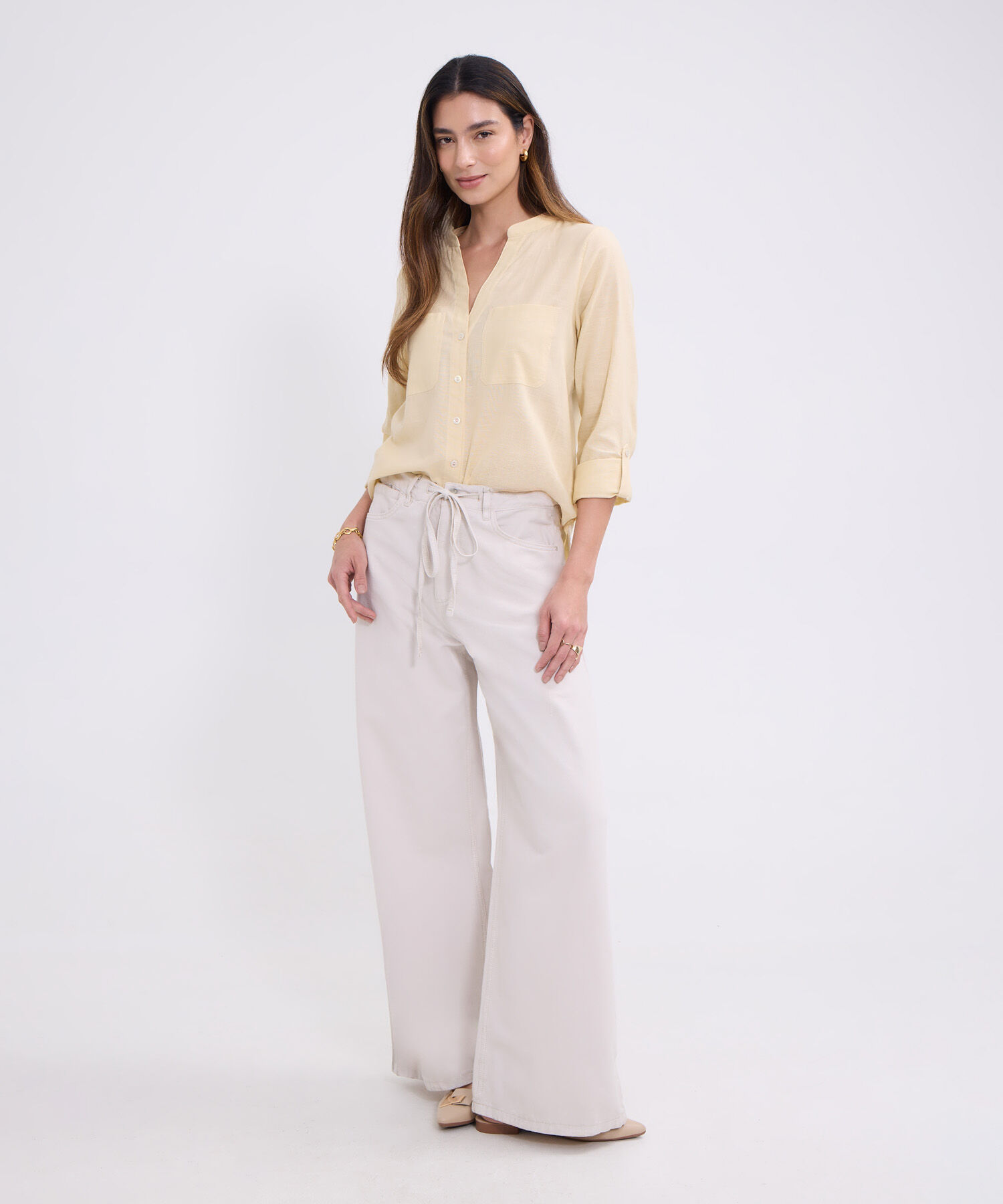 Blusa manga larga unicolor para mujer