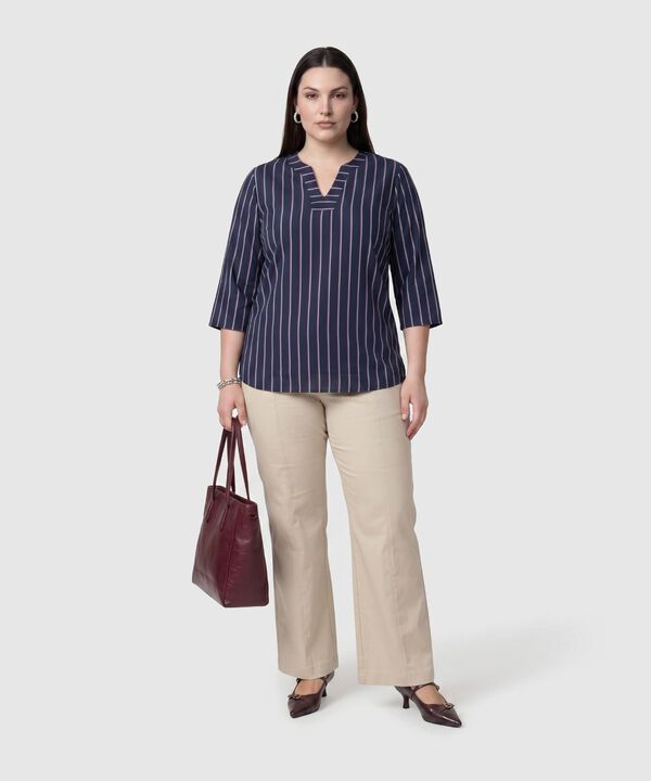 Blusa A Rayas Con Escote En V Mujer Curvy