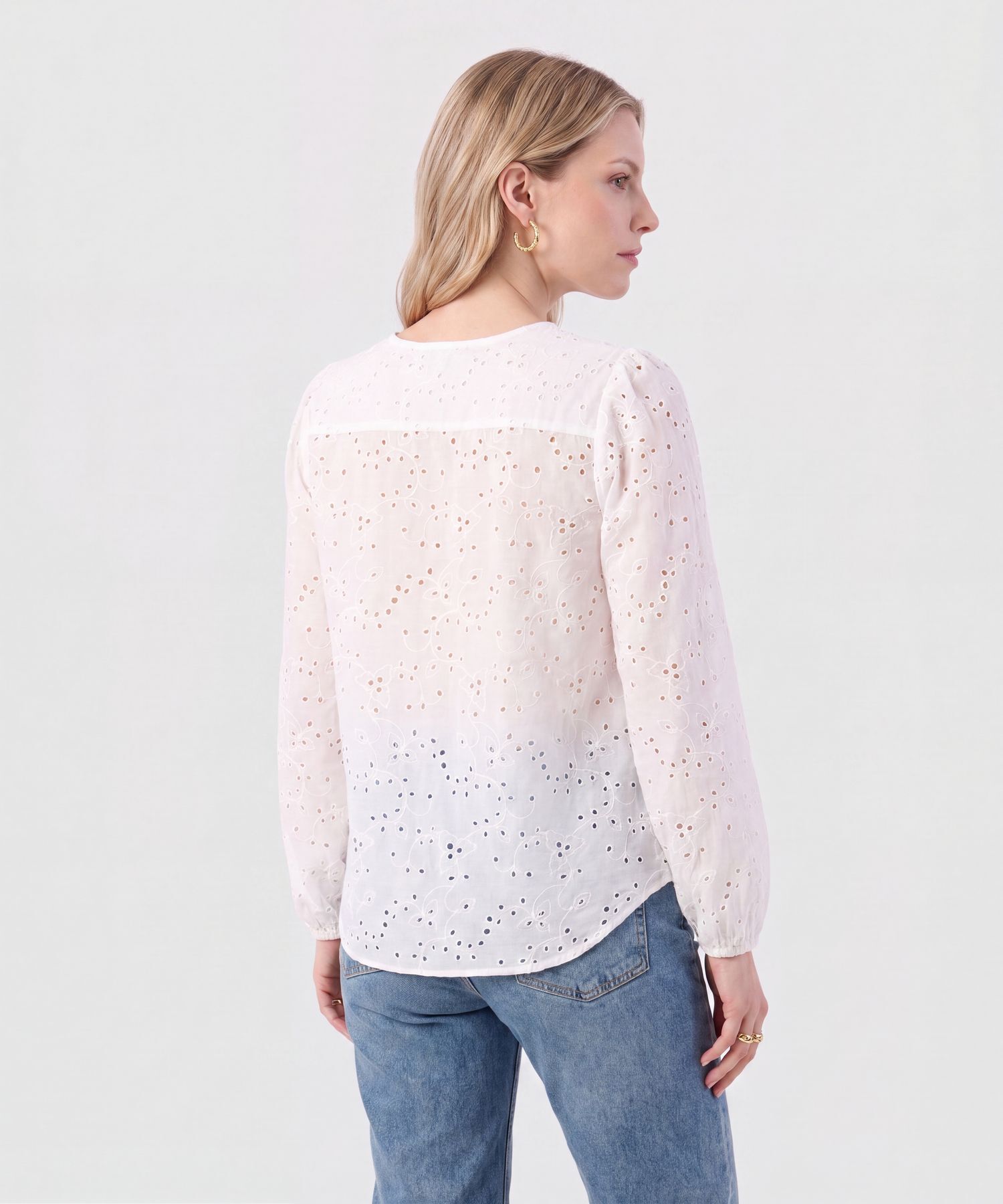 Blusa Bordado Suizo Manga Larga Para Mujer
