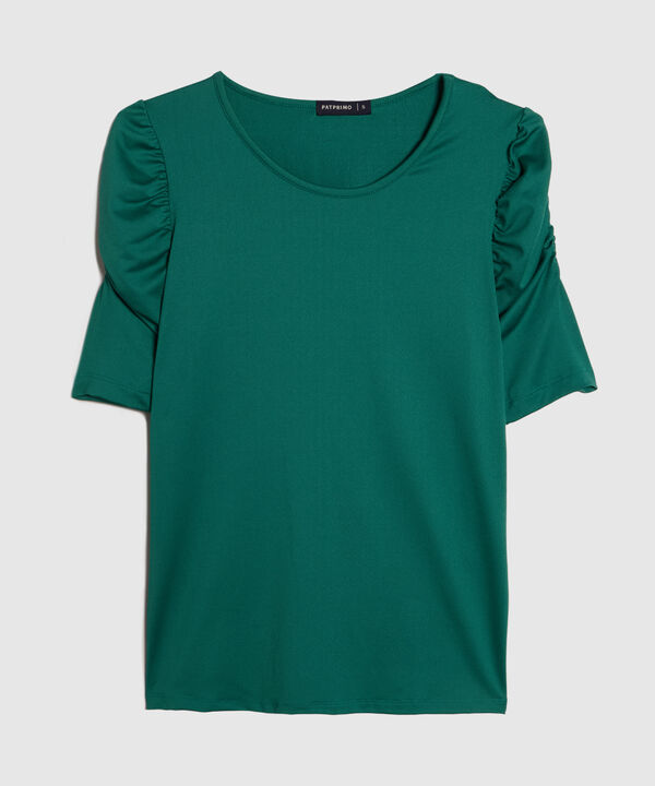 Camiseta Manga Corta Unicolor Con Ruche