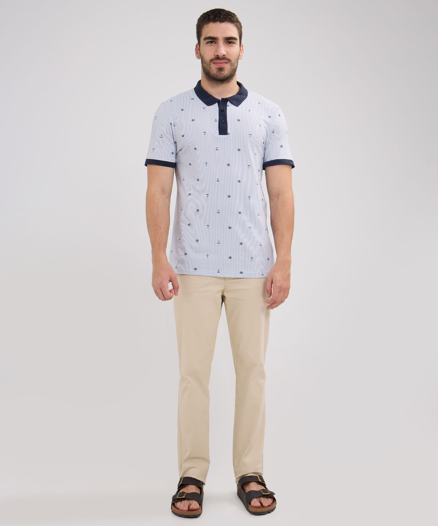 Polo Estampado Cuello Puños Y Pechera Tejida