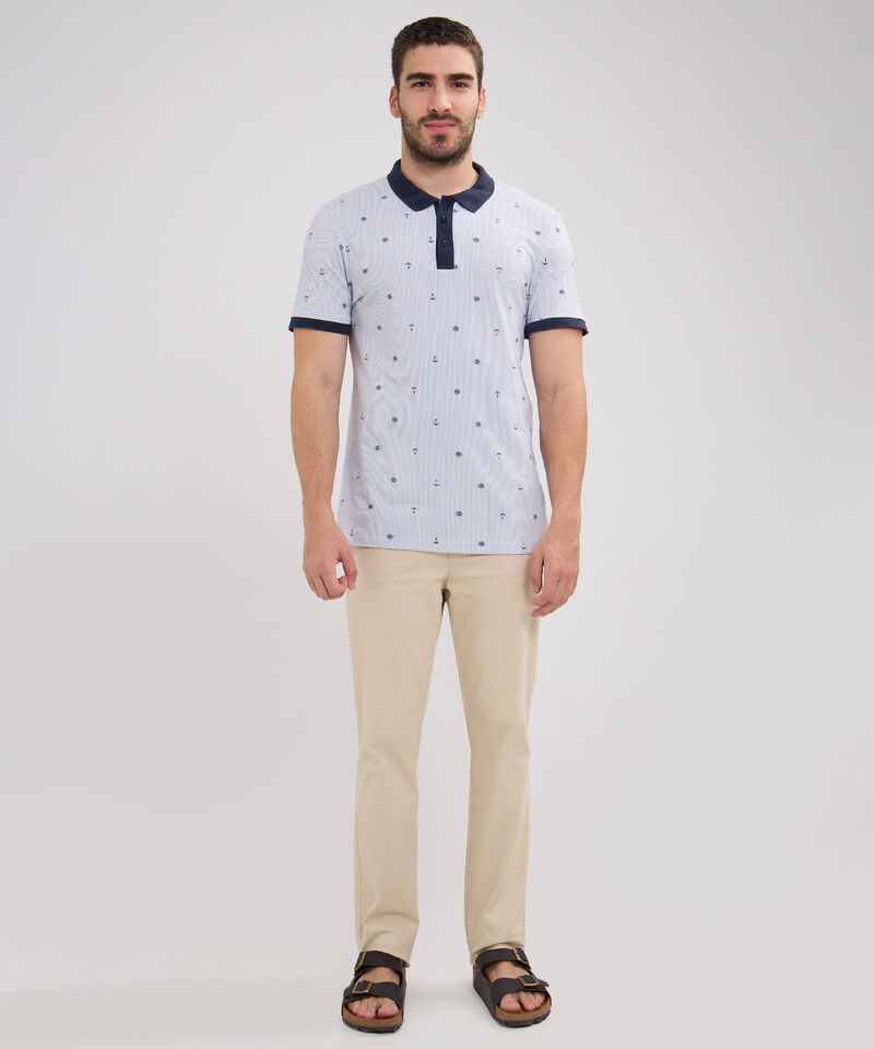 Polo Estampado Cuello Puños Y Pechera Tejida