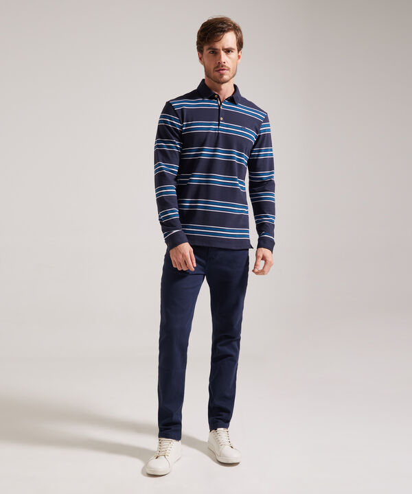 Polo Preteñida Cuello Tejido Manga Larga, Slim Fit.