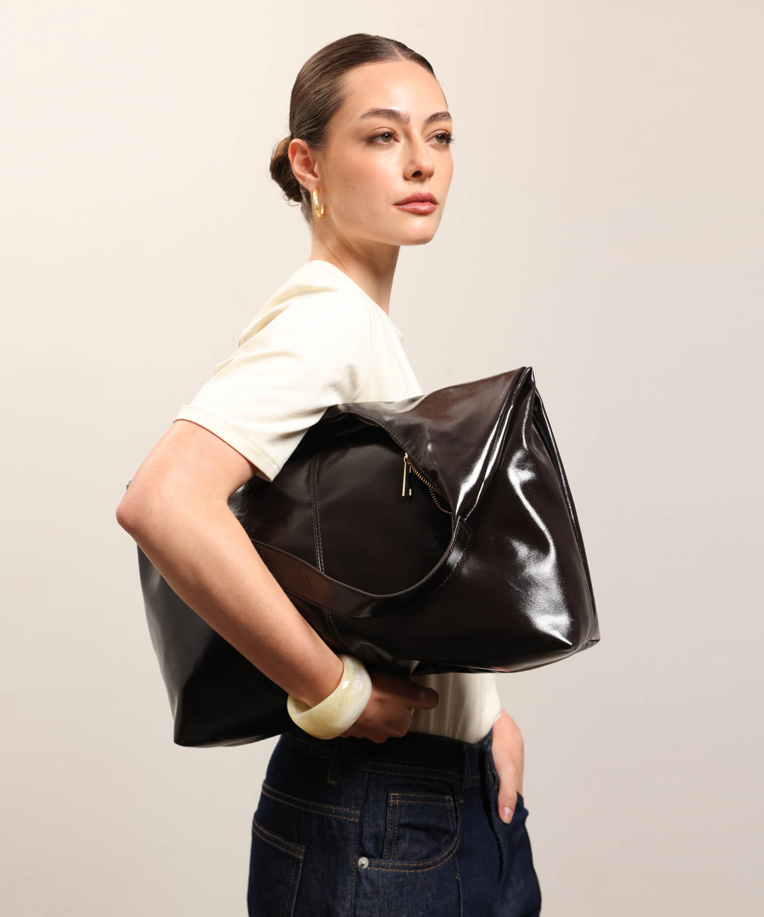 Bolso Hobo De Acabado Brillante Para Mujer