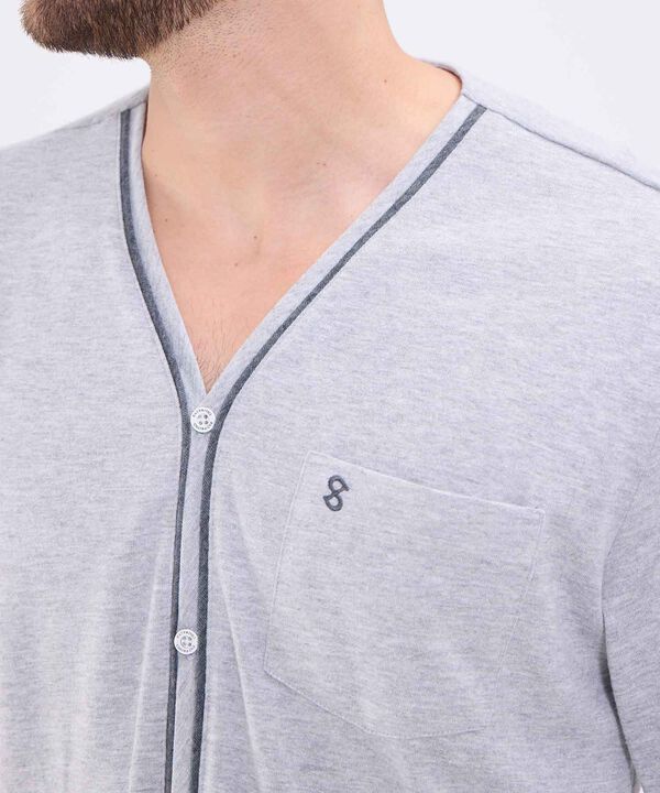 Conjunto de Pijama camisa manga larga abierta con pantalon preteñido para hombre image number null