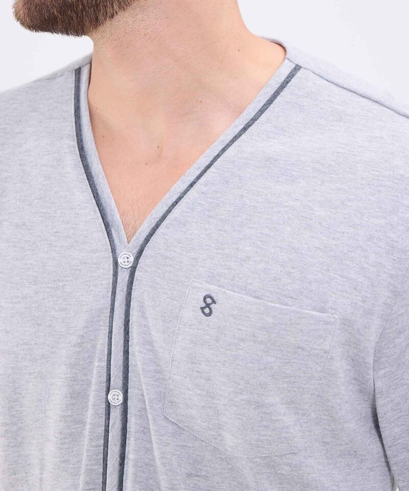 Conjunto de Pijama camisa manga larga abierta con pantalon preteñido para hombre