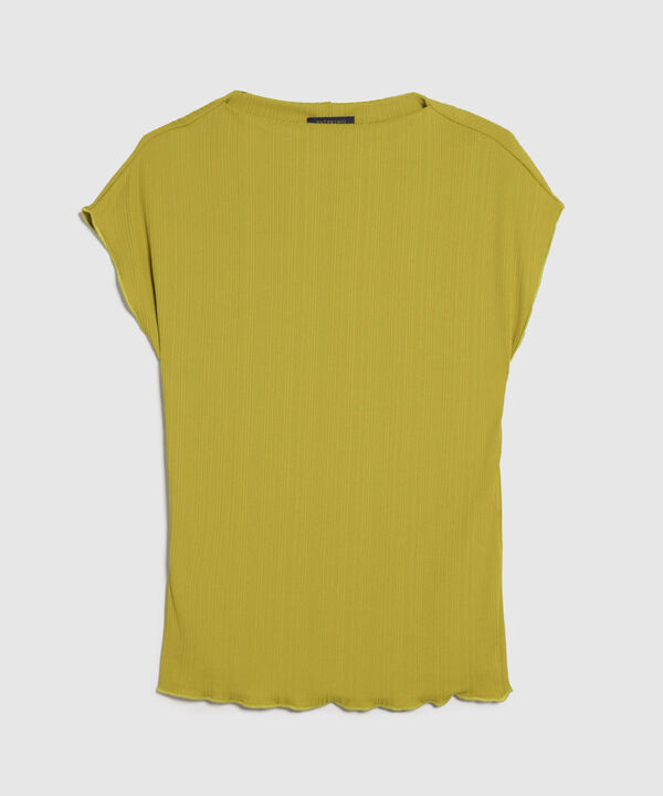 Camiseta Unicolor Textura, Manga Sisa, Cuello Semialto, Tropico Floral