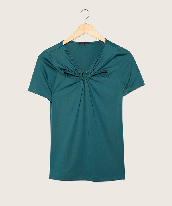Camiseta Manga Corta, Cuello Cut Out Con Herraje Circular