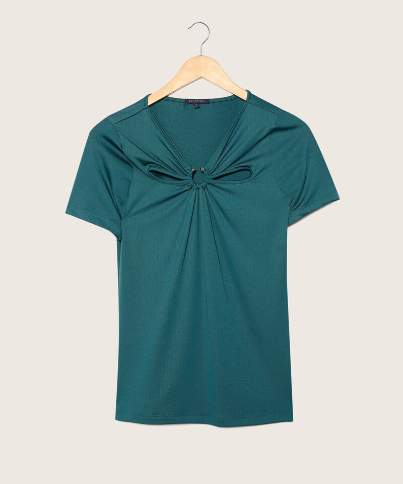 Camiseta Manga Corta, Cuello Cut Out Con Herraje Circular