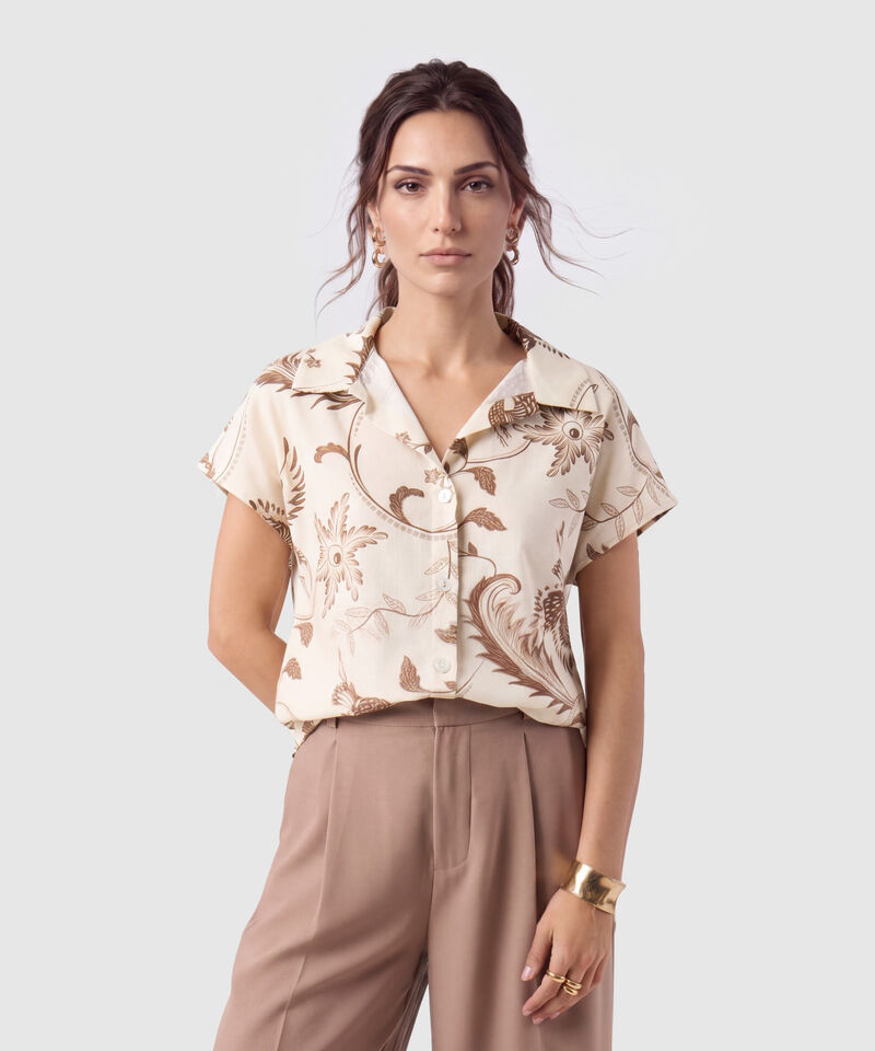 Camisa Manga Corta Cuello Solapa Para Mujer