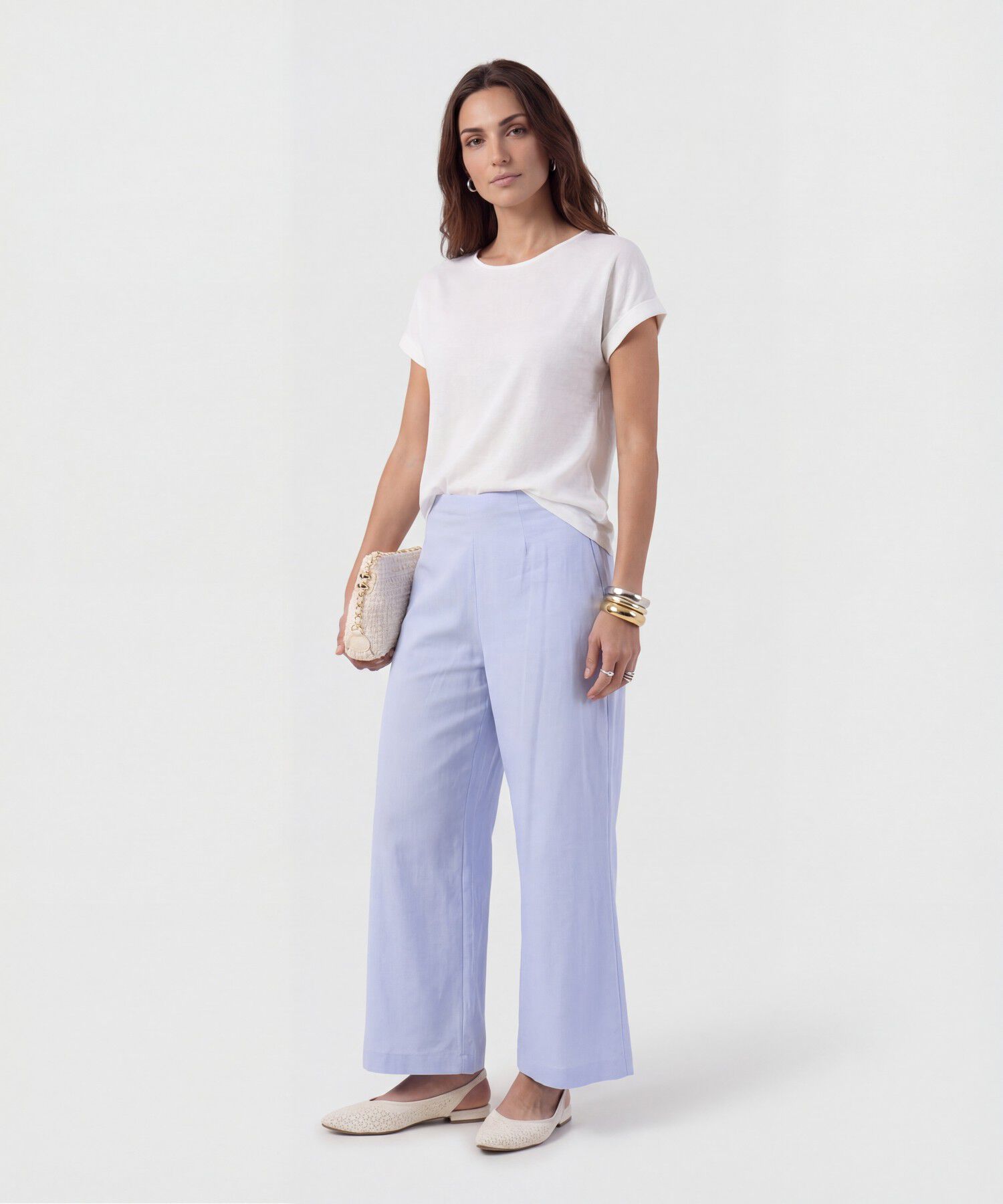 Blusa De Corte Lineal Y Manga Doblada