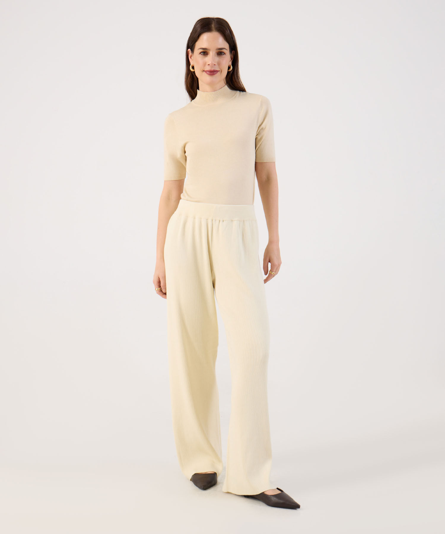 Pantal&oacute;n Wide Leg de Punto Acanalado para Mujer