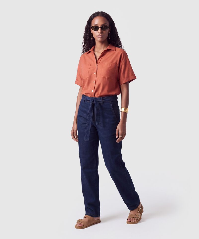 Camisa Manga Corta Con Bolsillos Para Mujer