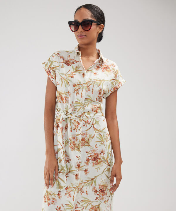 Vestido Camisero En Lino Estampado