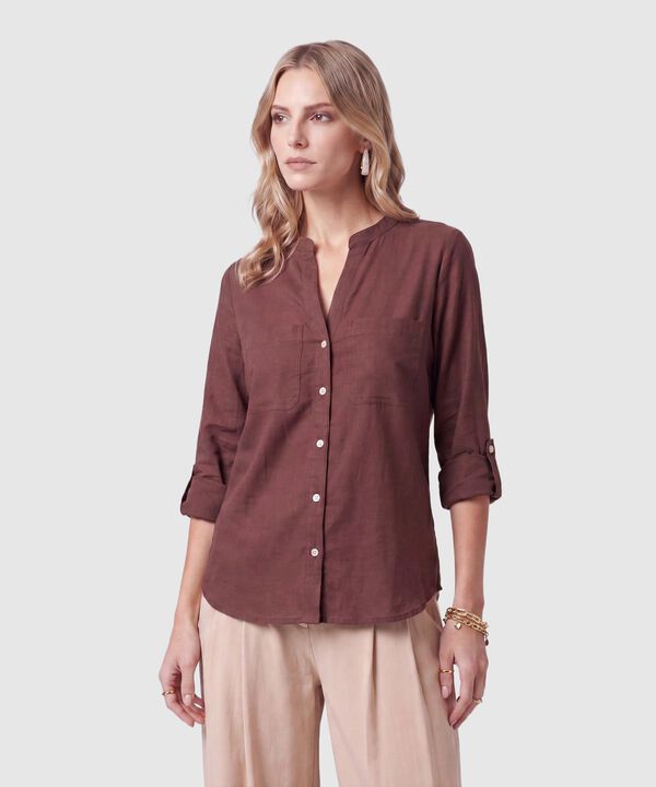 Blusa Con Bolsillos Frontales Para Mujer image number null
