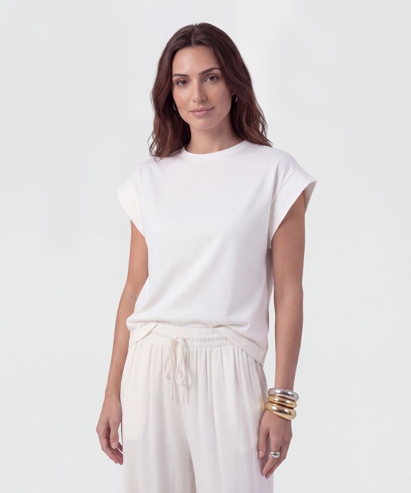 Camiseta Manga Corta Con Doblez Para Mujer